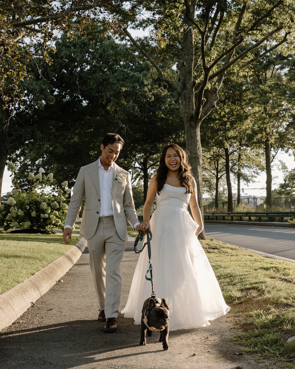 A couple and their dog at Garage B in Boston on their wedding day.