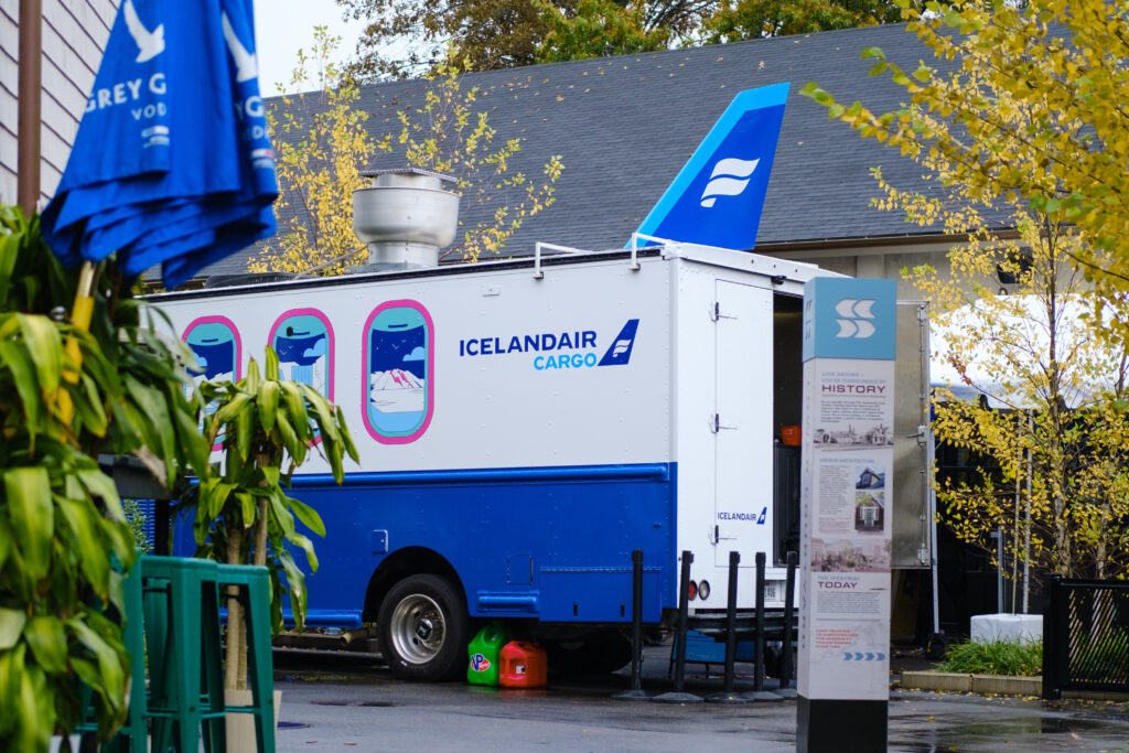 cargo truck outside a corporate event venue