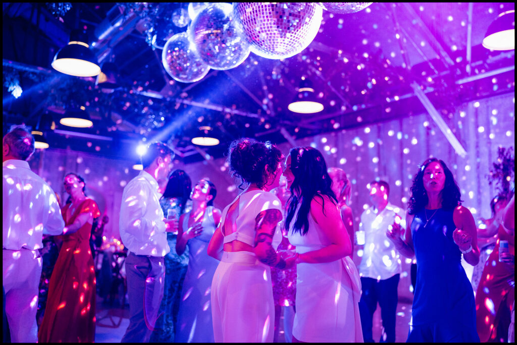 disco balls sparkle at the Garage B wedding event venue