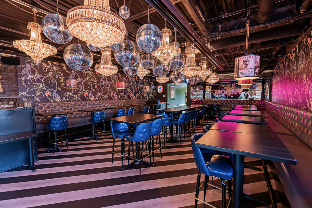 The interior of Blondie's, a restaurant and bar located in Allston-Brighton, a neighborhood of Boston.