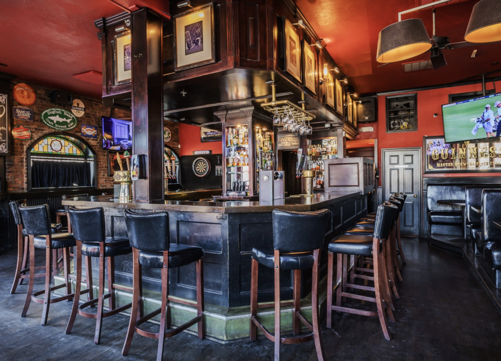 The interior of Irish Village, a pub and restaurant located in Allston-Brighton, a neighborhood of Boston.