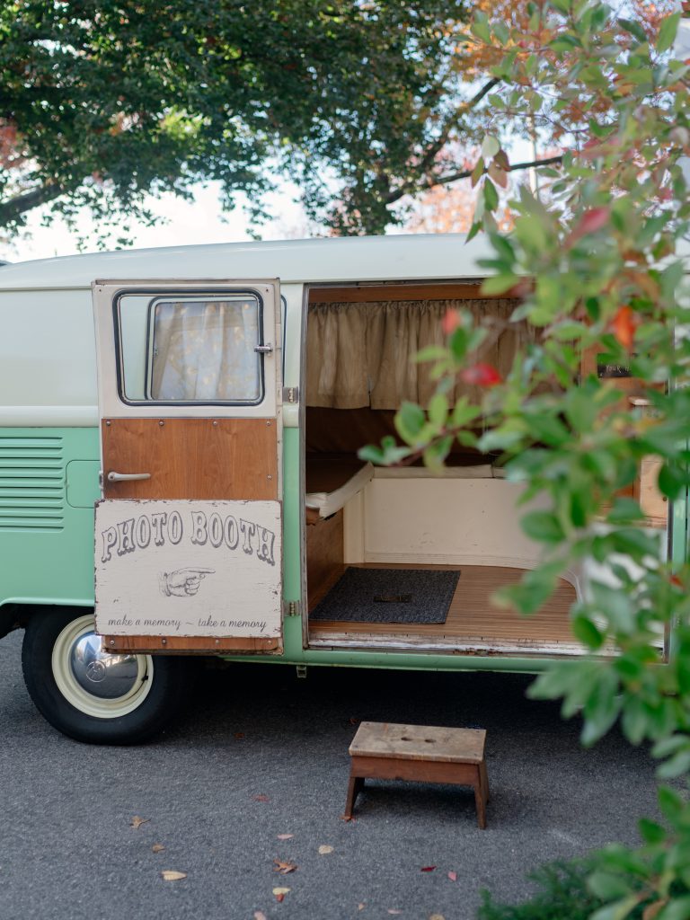 A mobile photo booth retrofitted from a vintage Volkswagen van.